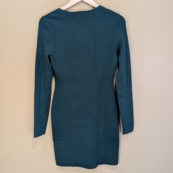 Abercrombie & Fitch Dress Teal Mini Sweater Sweetheart Bodycon Party - Size M - Picture 2 of 8